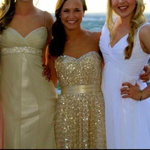 La Femme strapless gold long dress